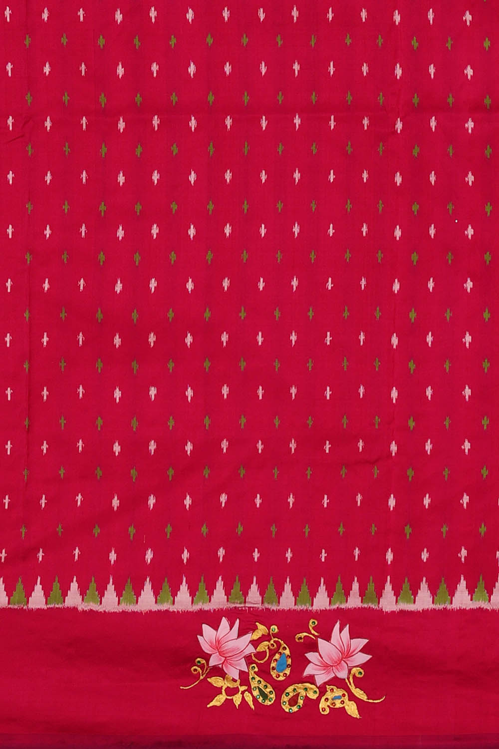 Image of A Fusion Tanjore Pochampally Ikat Silk Saree