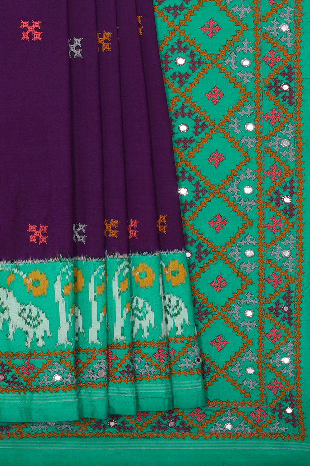Image of Purple Pochampally Ikat Silk Saree