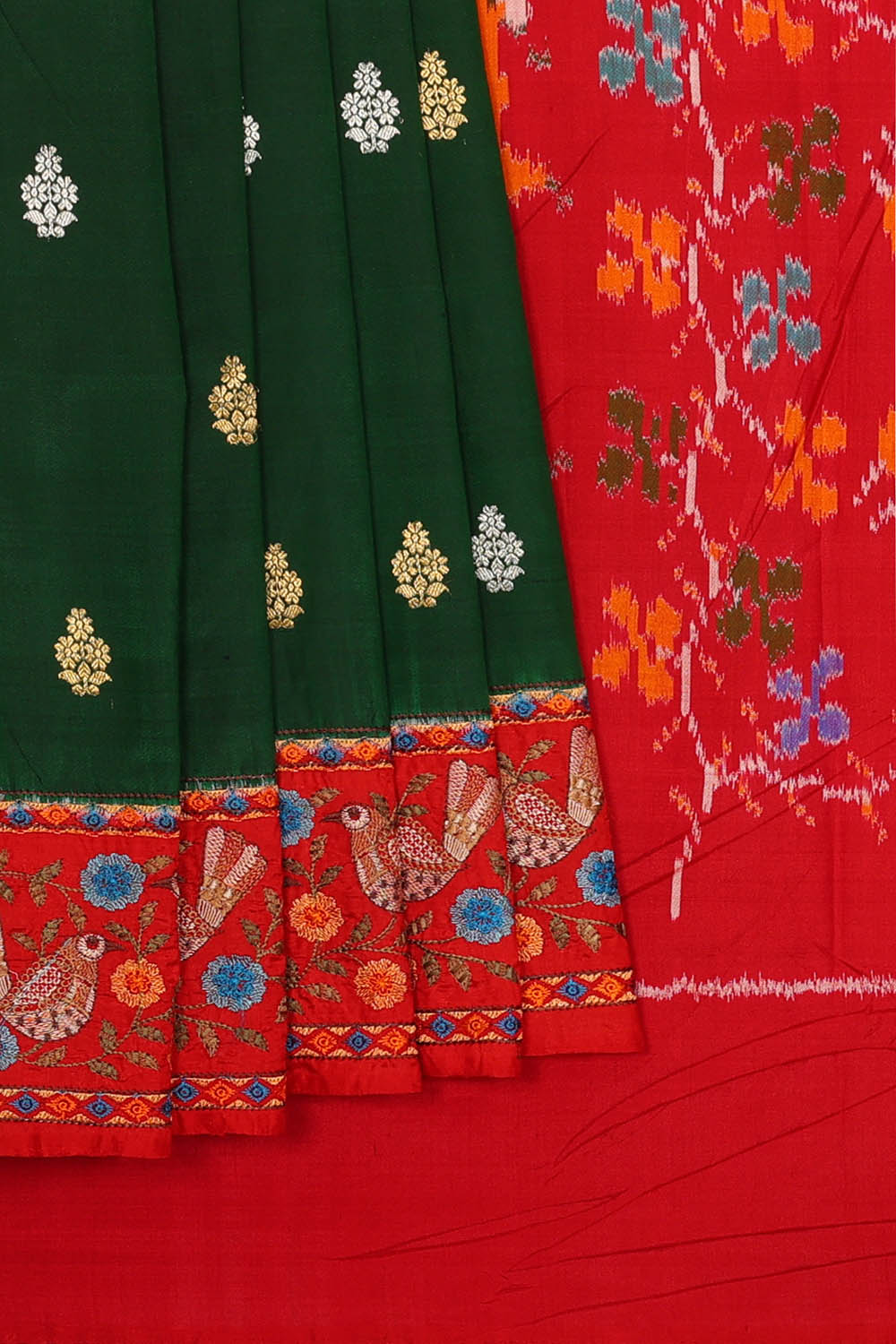 Image of Green Pochampally Embroidery Silk Saree