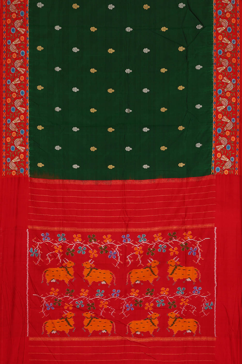 Image of Green Pochampally Embroidery Silk Saree