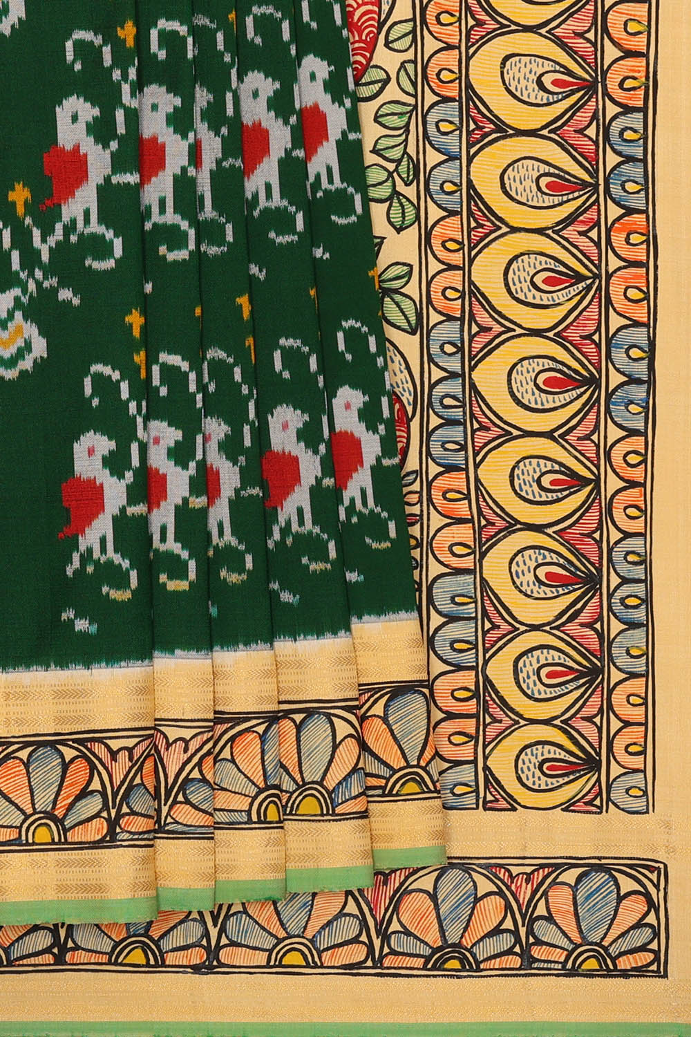 Image of A Fusion Madhubani Pochampally Silk Saree