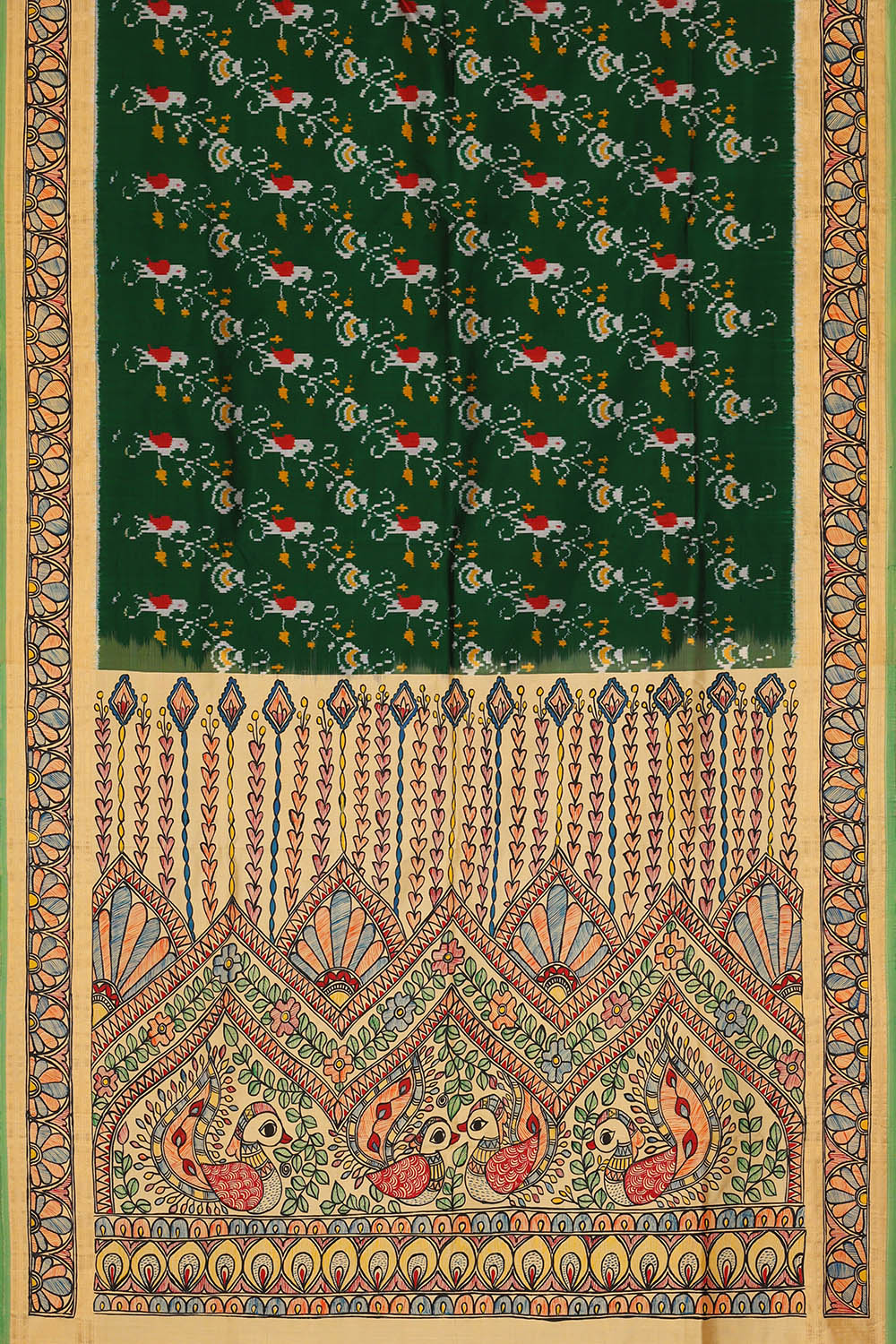 Image of A Fusion Madhubani Pochampally Silk Saree
