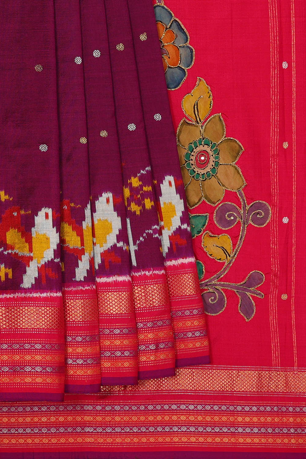 Image of Violet Pochampally Ikat Silk Saree