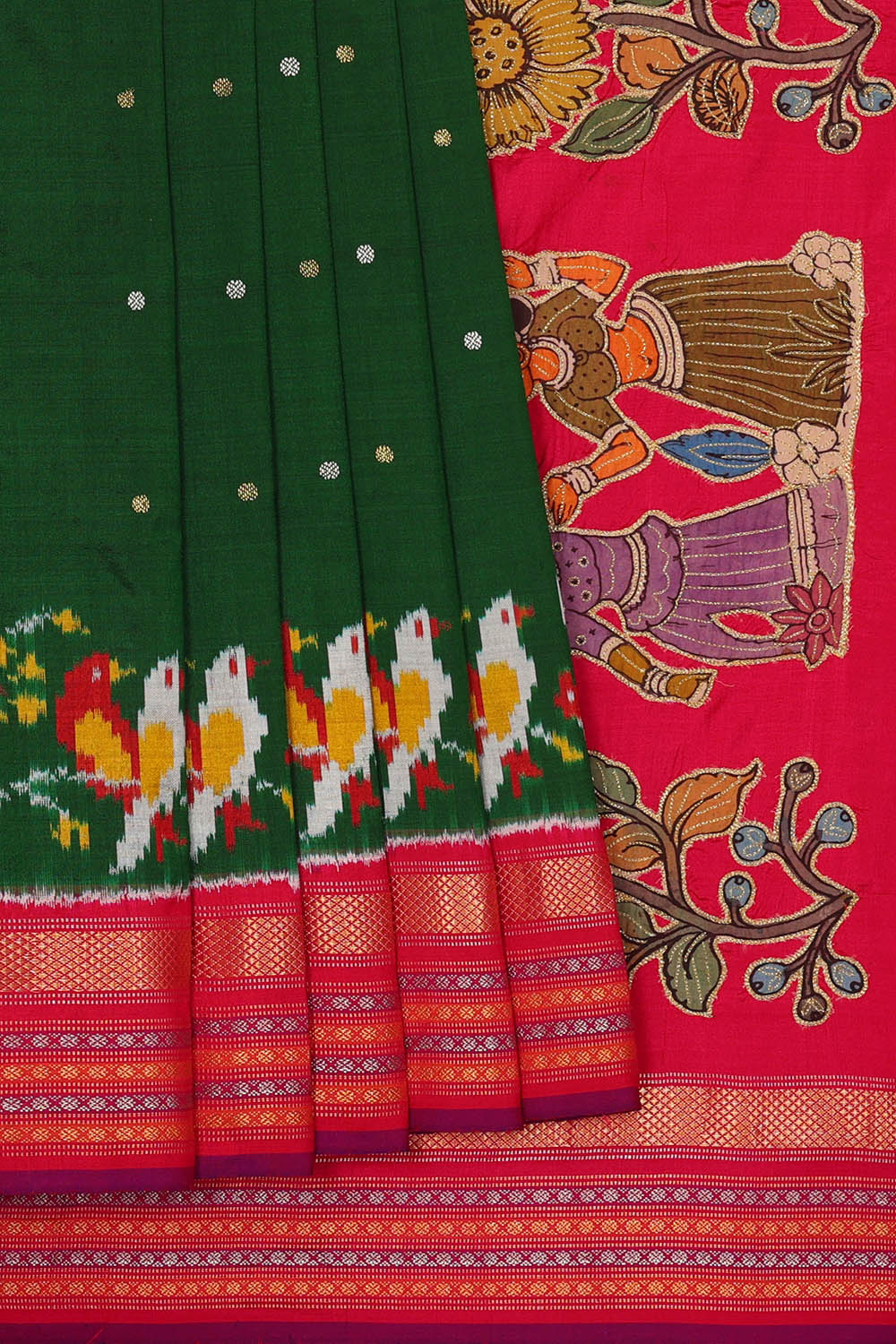 Image of Green Pochampally Ikat Silk Saree