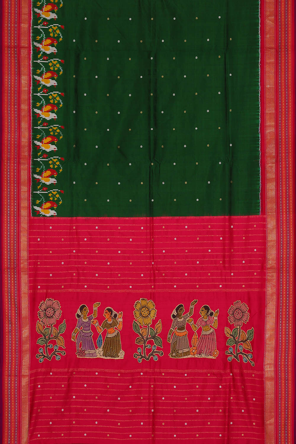 Image of Green Pochampally Ikat Silk Saree