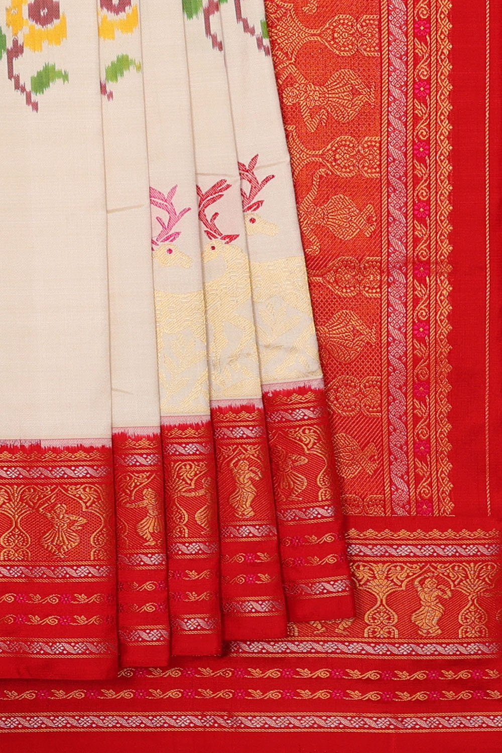 Image of off-white-pochampally-ikat-silk-saree-p-18940650