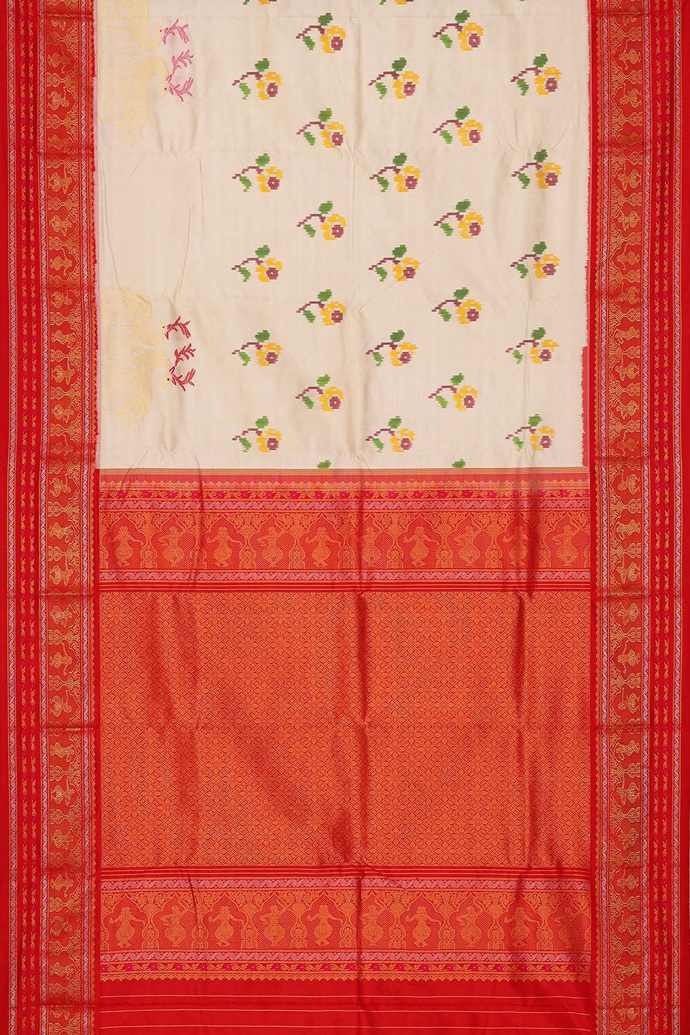Image of Off-White Pochampally Ikat Silk Saree