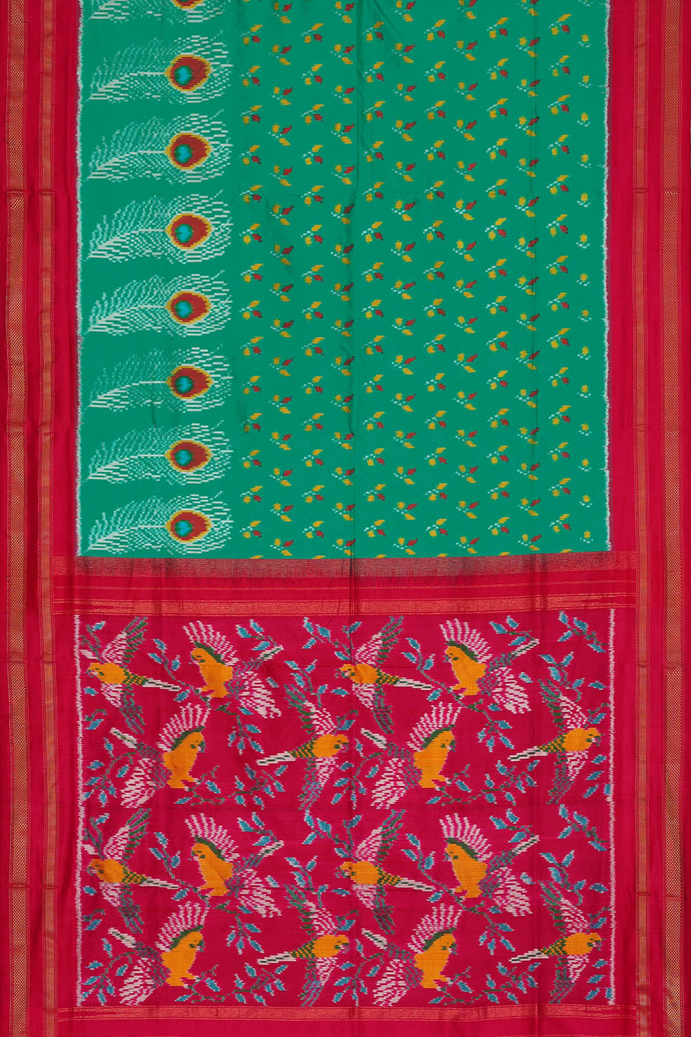 Image of Teal-green Pochampally Ikat Silk Saree
