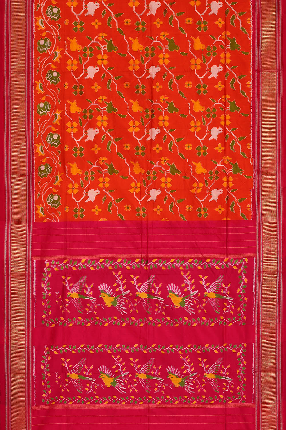 Image of Orange Pochampally Ikat Silk Saree