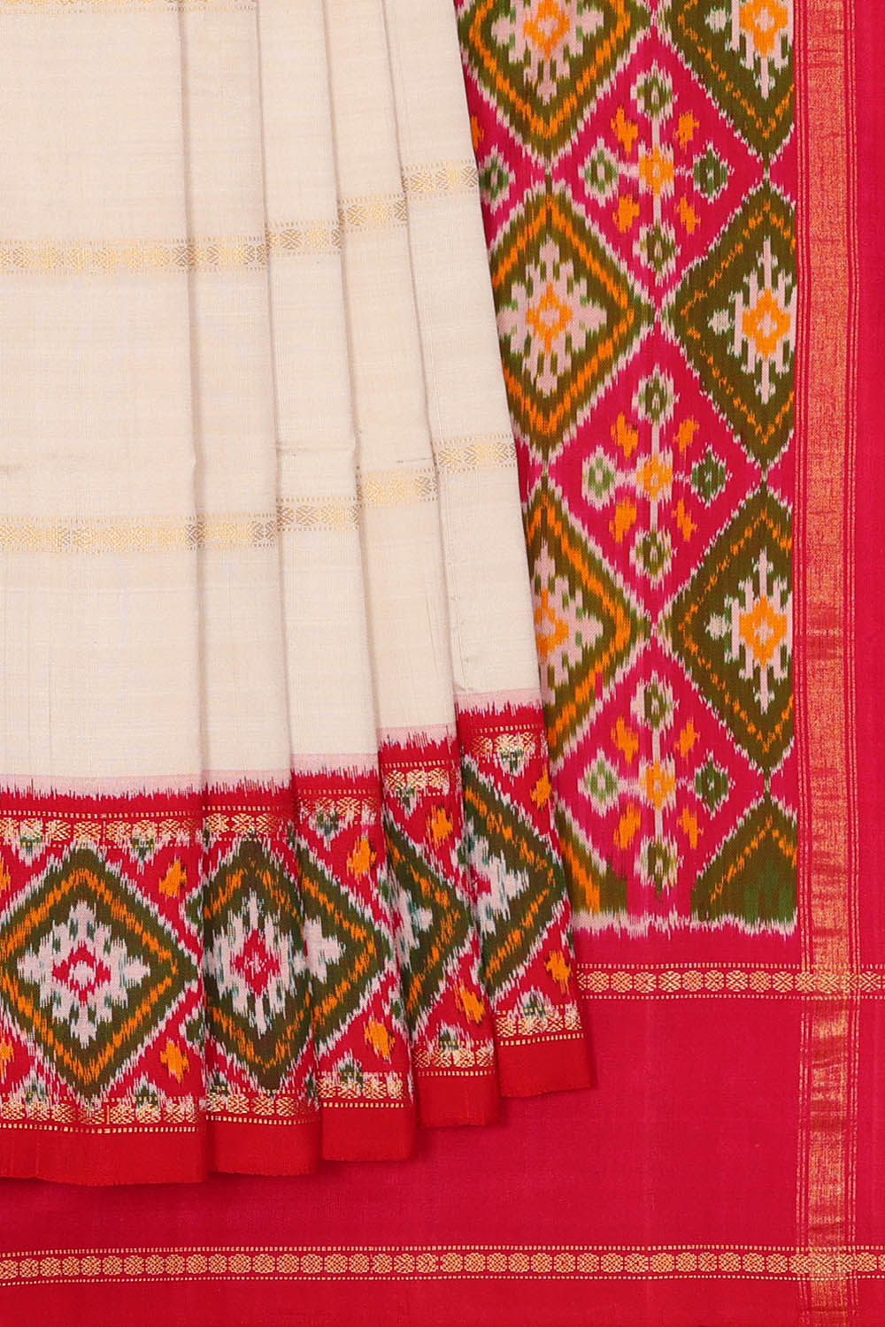 Image of Off-White Pochampally Ikat Silk Saree