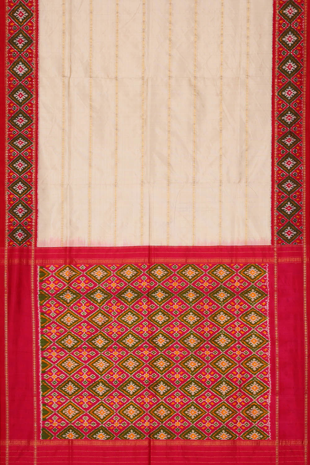 Image of Off-White Pochampally Ikat Silk Saree