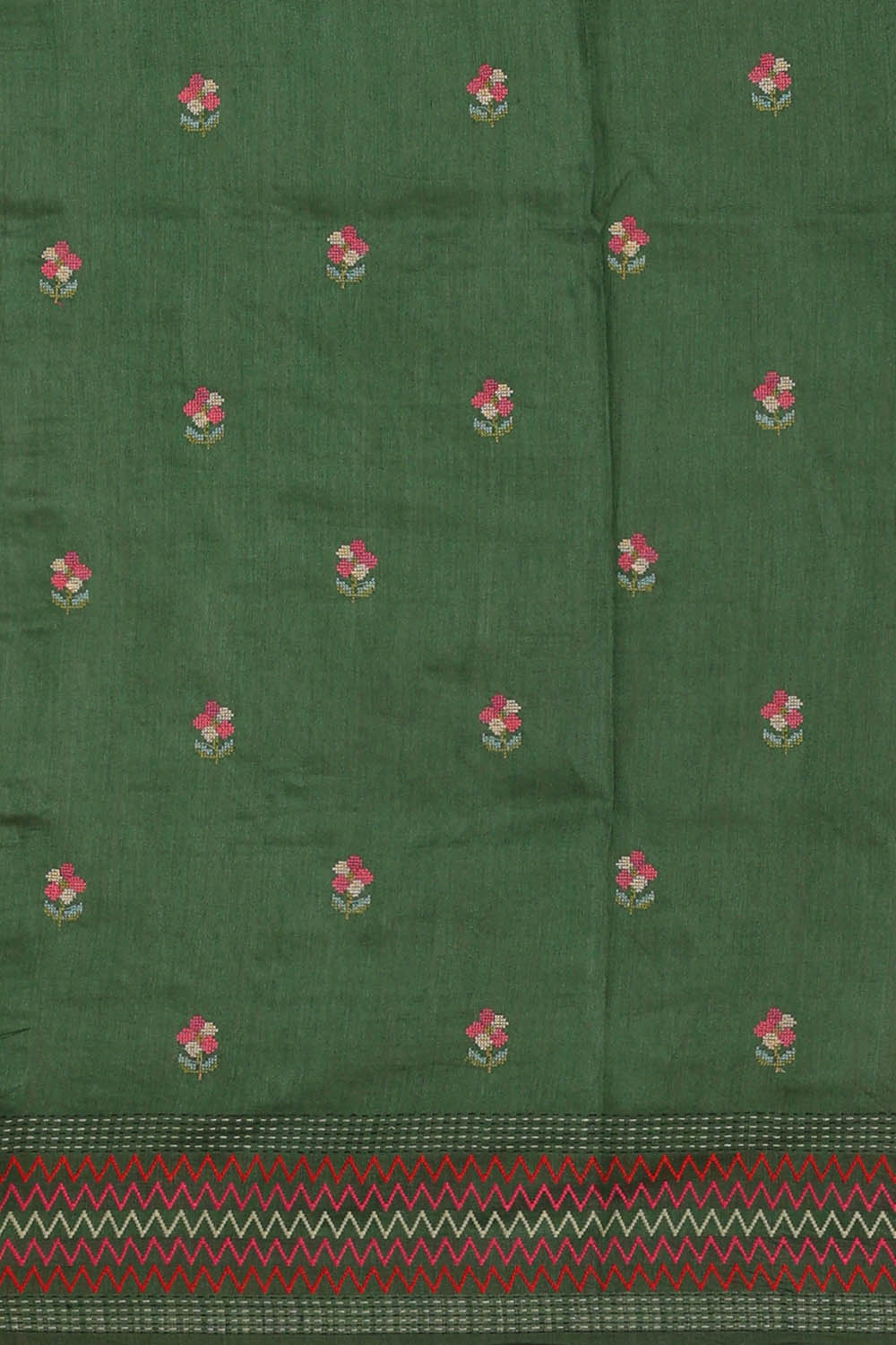 Image of Bottle-Green Tussar Embroidery Silk Saree