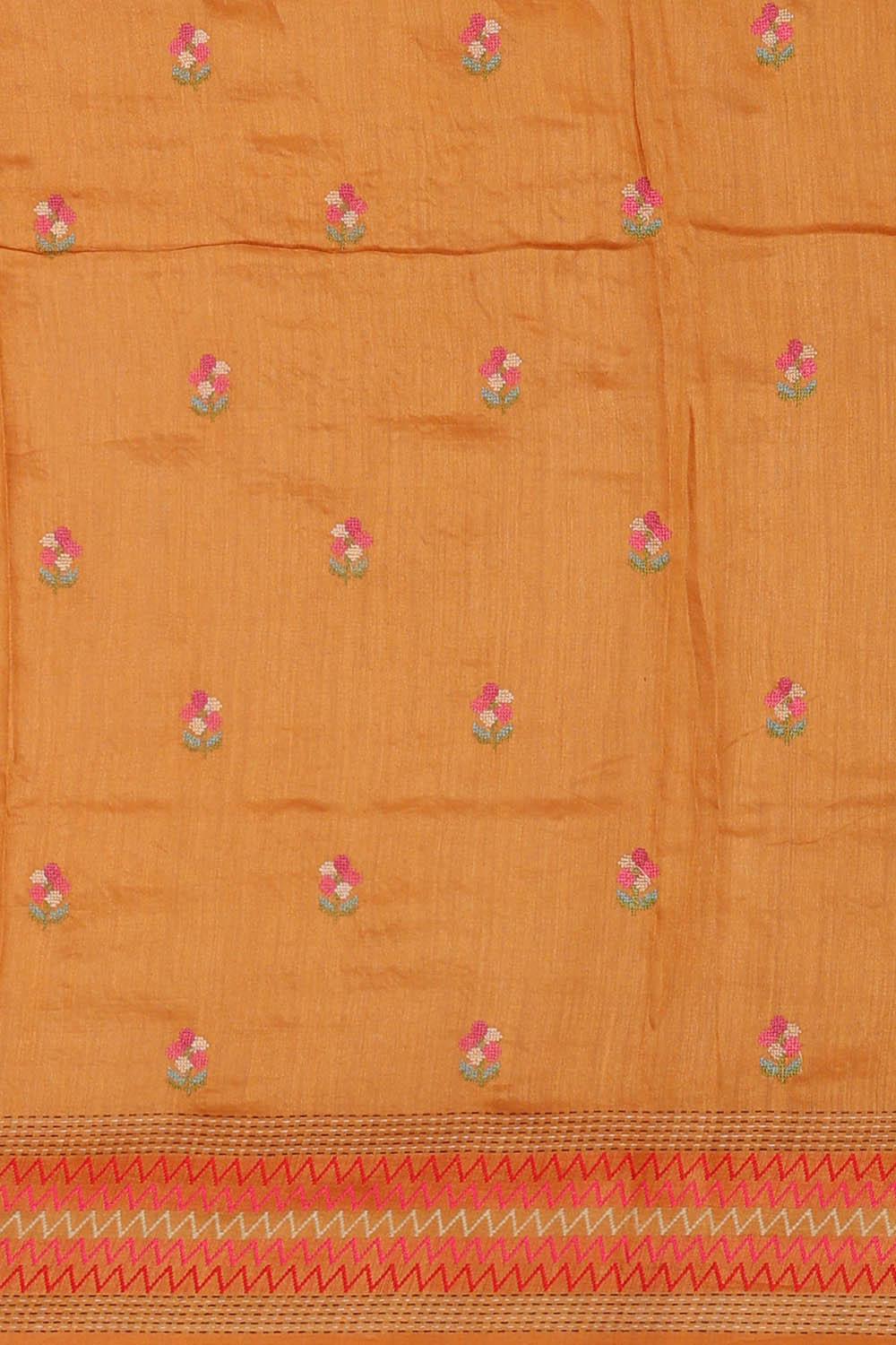 Image of Orange Tussar Embroidery Silk Saree
