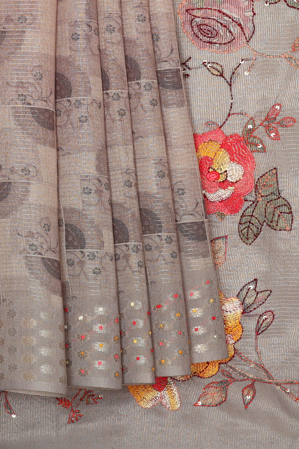 Image of Grey Tussar Silk Saree