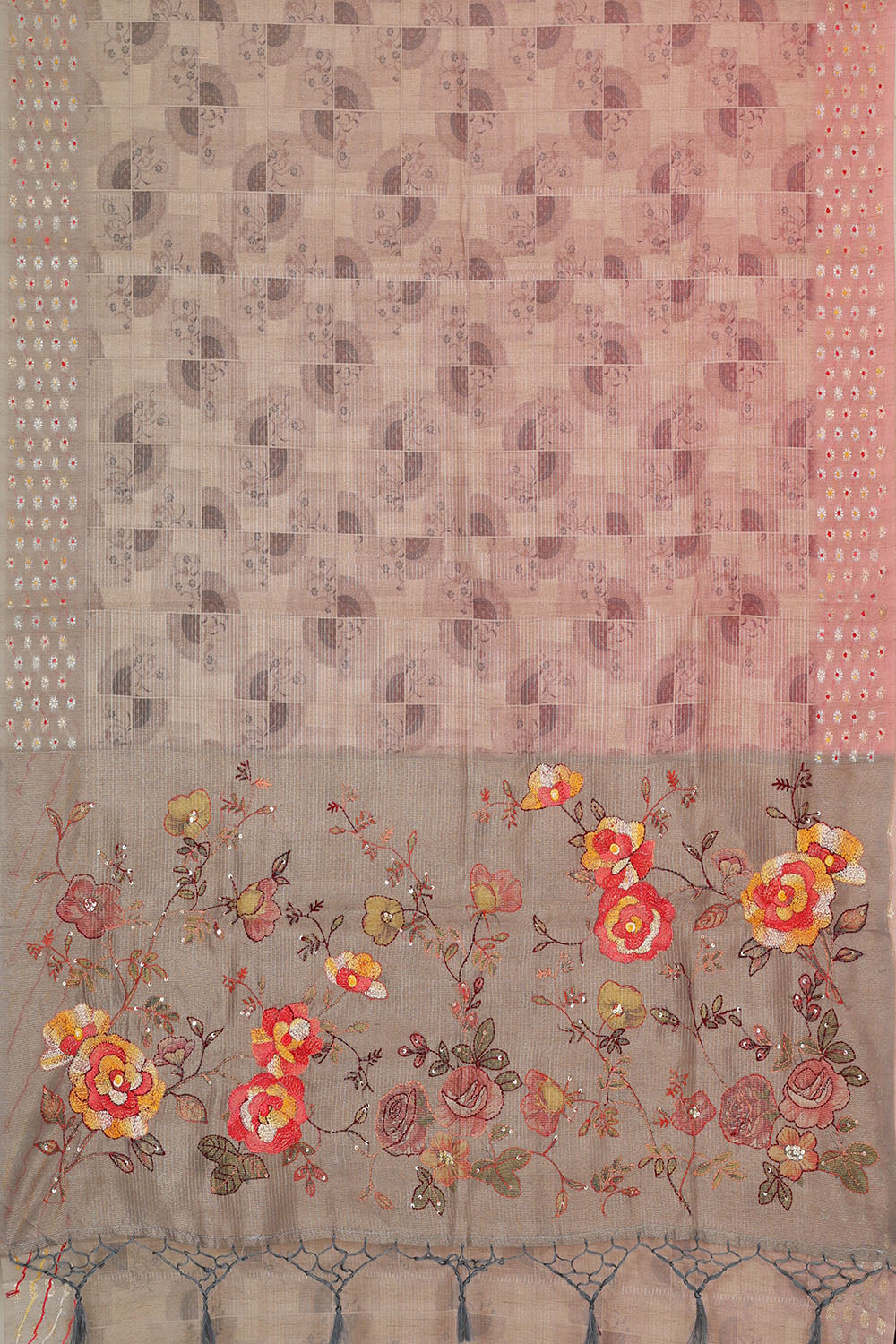 Image of Grey Tussar Silk Saree