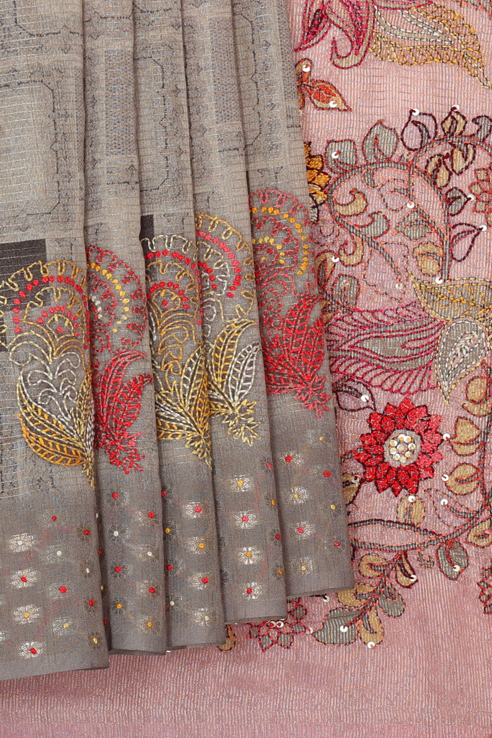 Image of Grey Desi Tussar Silk Saree