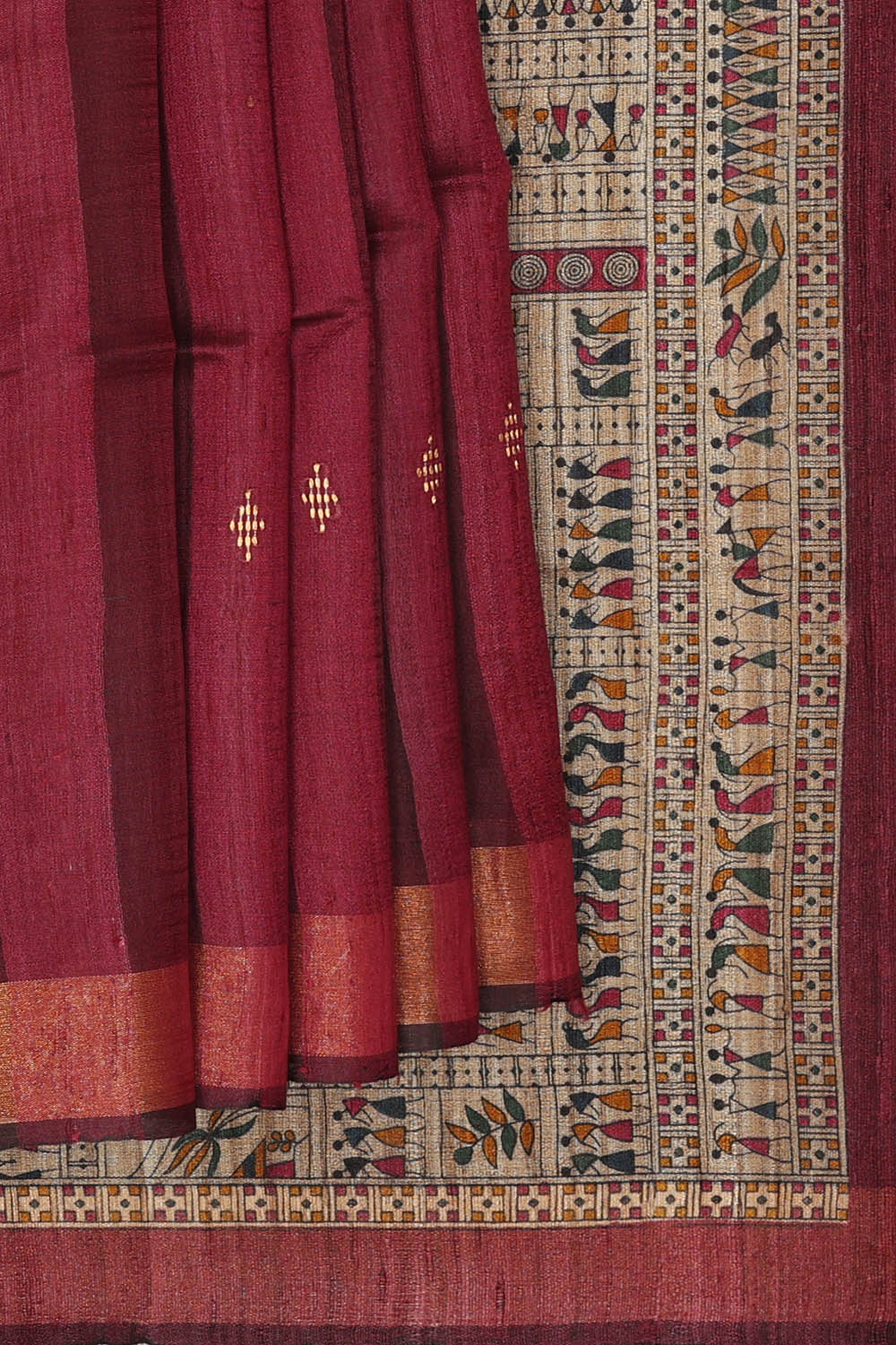 Image of Maroon Tussar Silk Saree