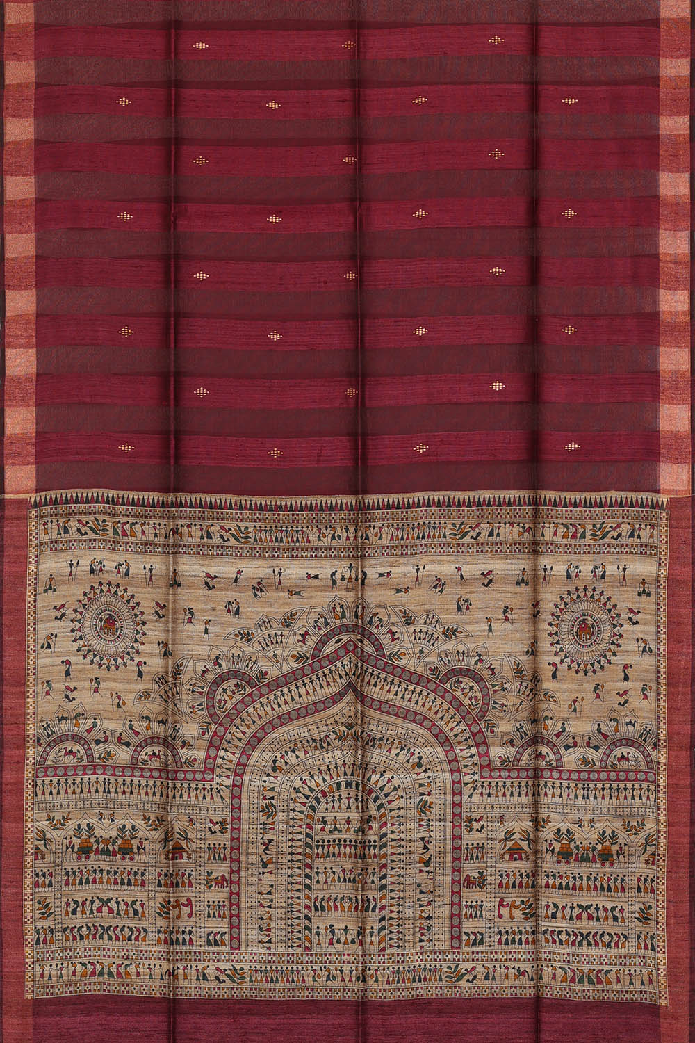 Image of Maroon Tussar Silk Saree
