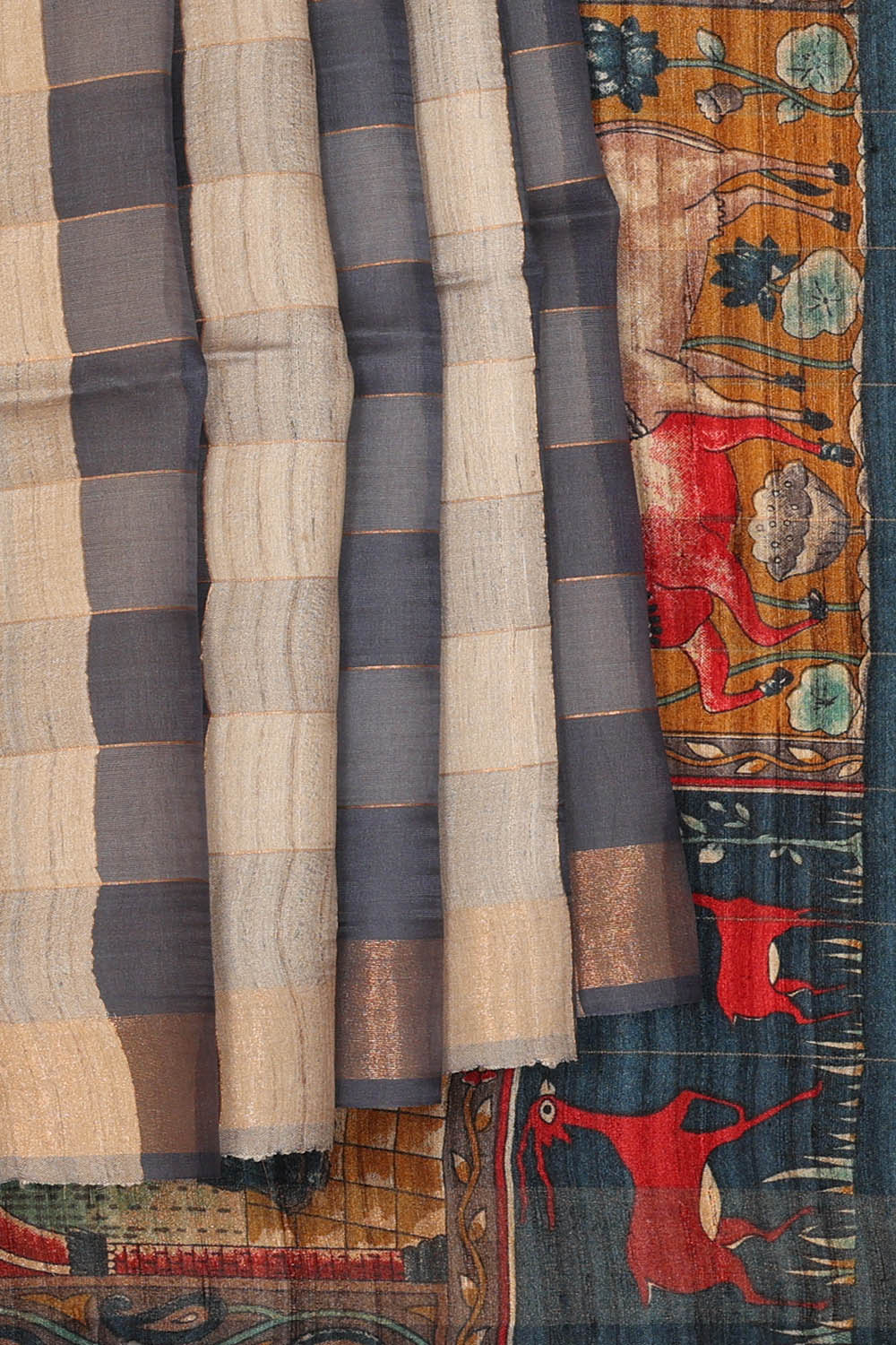Image of Grey Tussar Silk Saree