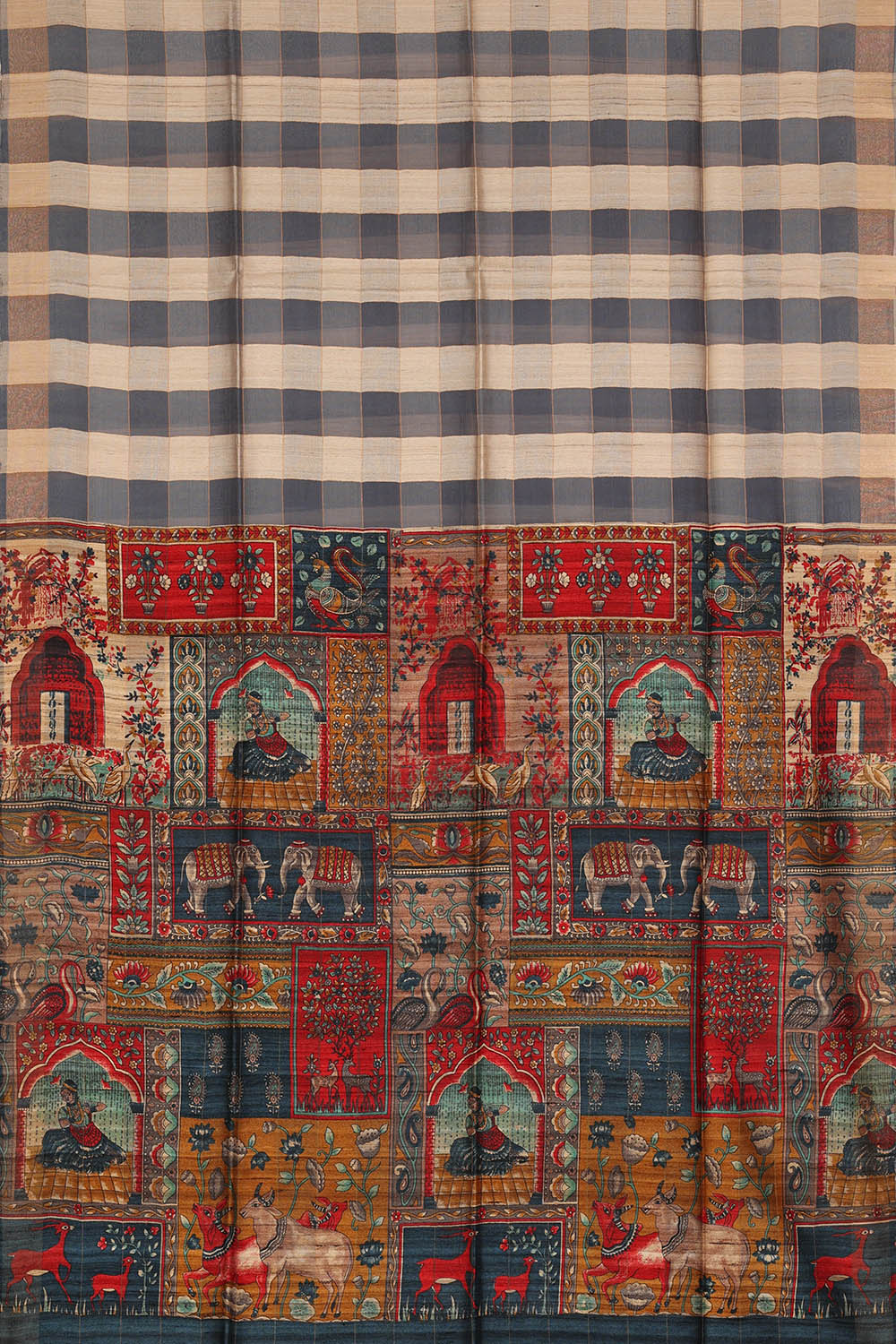 Image of Grey Tussar Silk Saree