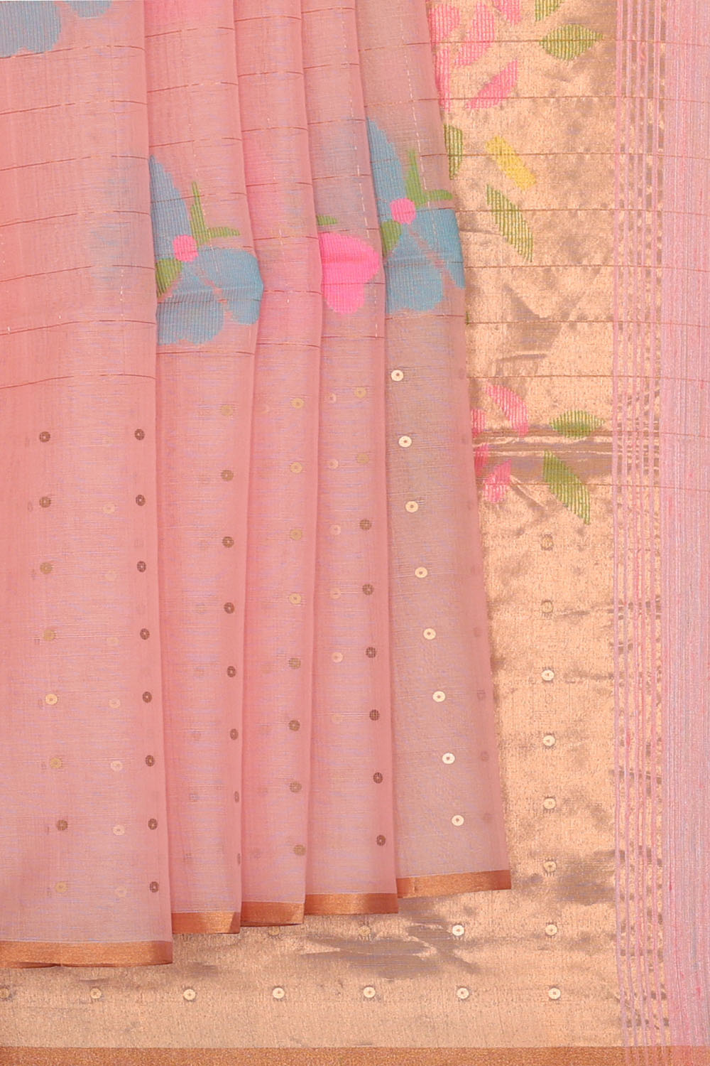 Image of Baby-Pink Kora Embroidery Saree