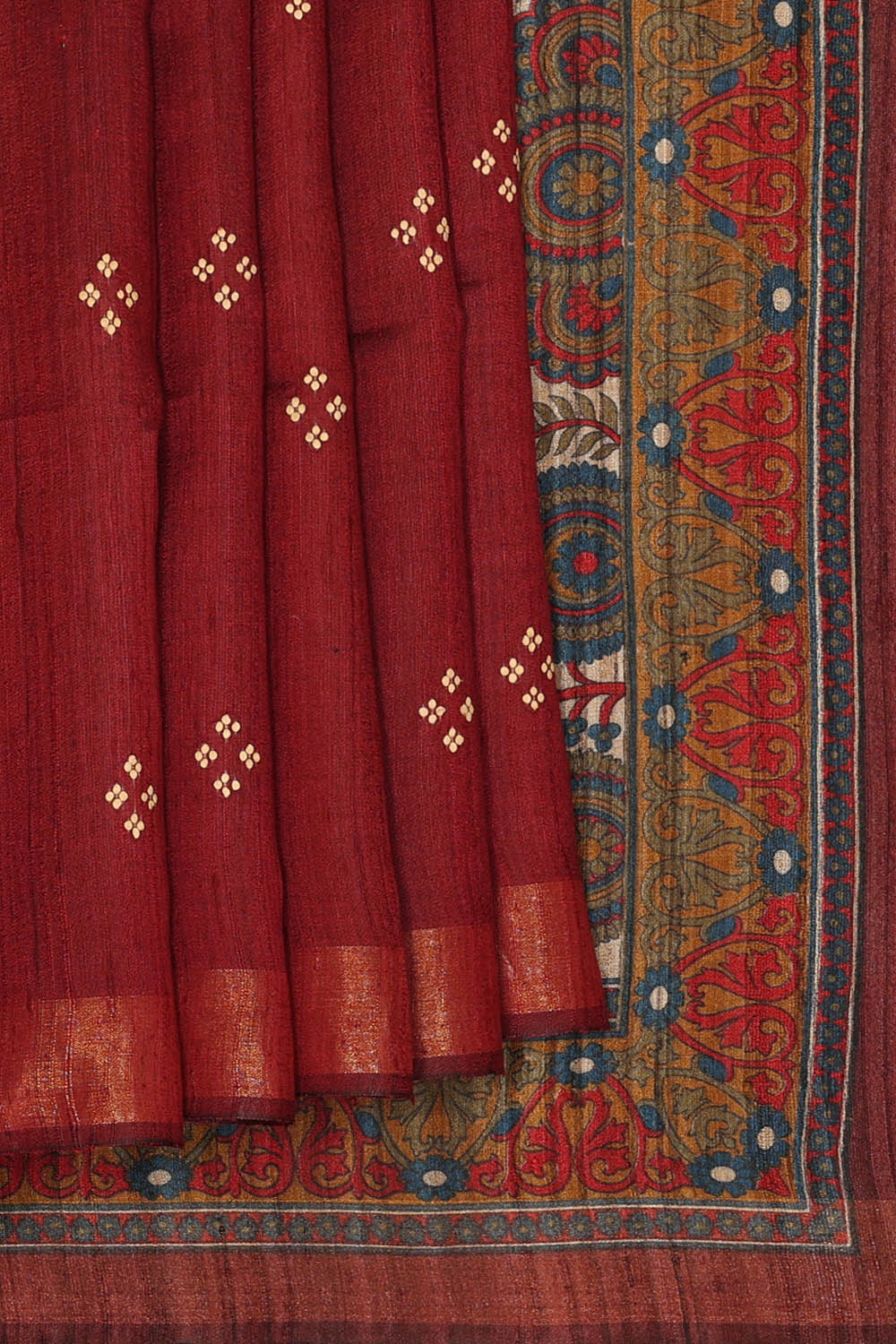 Image of Maroon Tussar Silk Saree