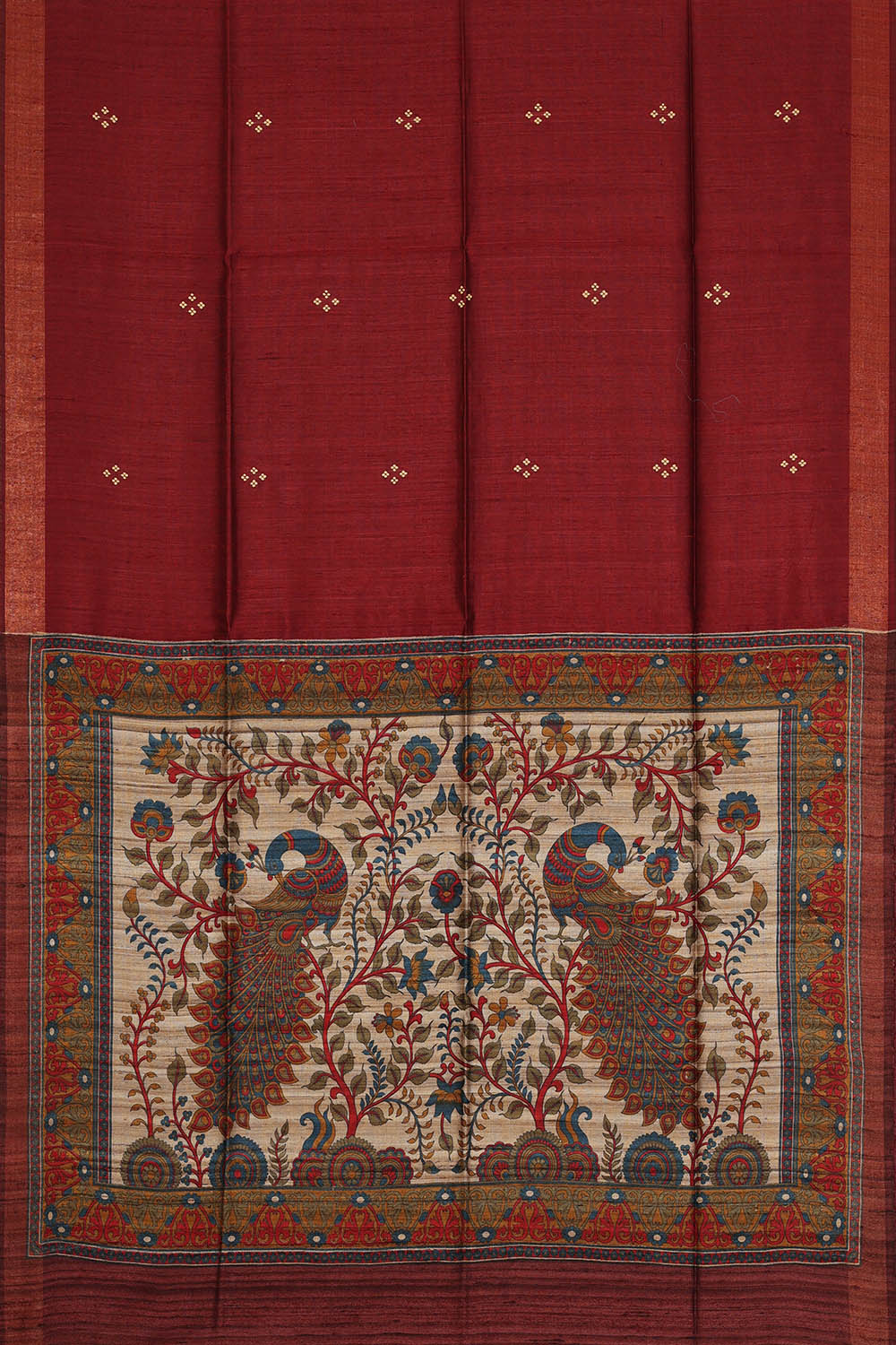 Image of Maroon Tussar Silk Saree