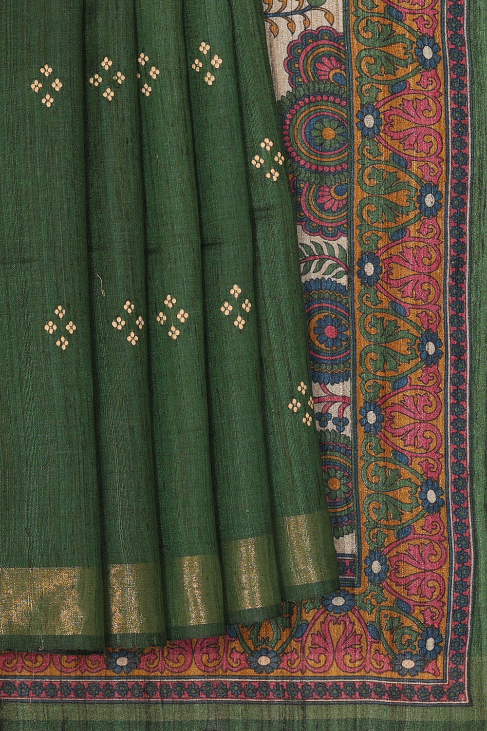 Image of Bottle-Green Tussar Silk Saree