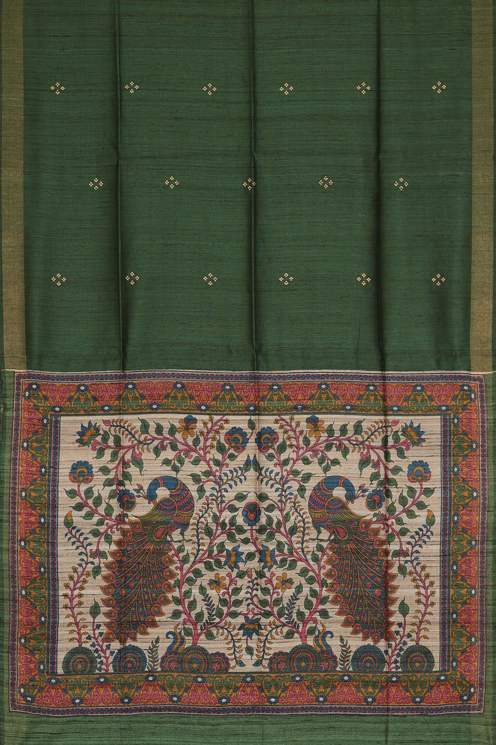 Image of Bottle-Green Tussar Silk Saree