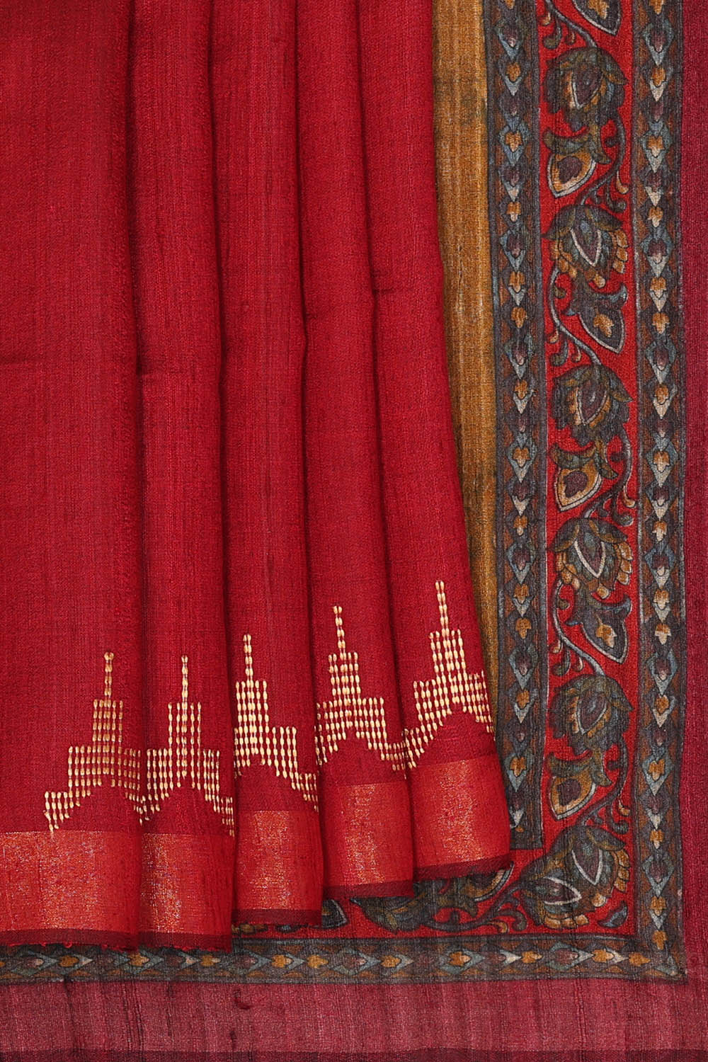 Image of Maroon Tussar Silk Saree
