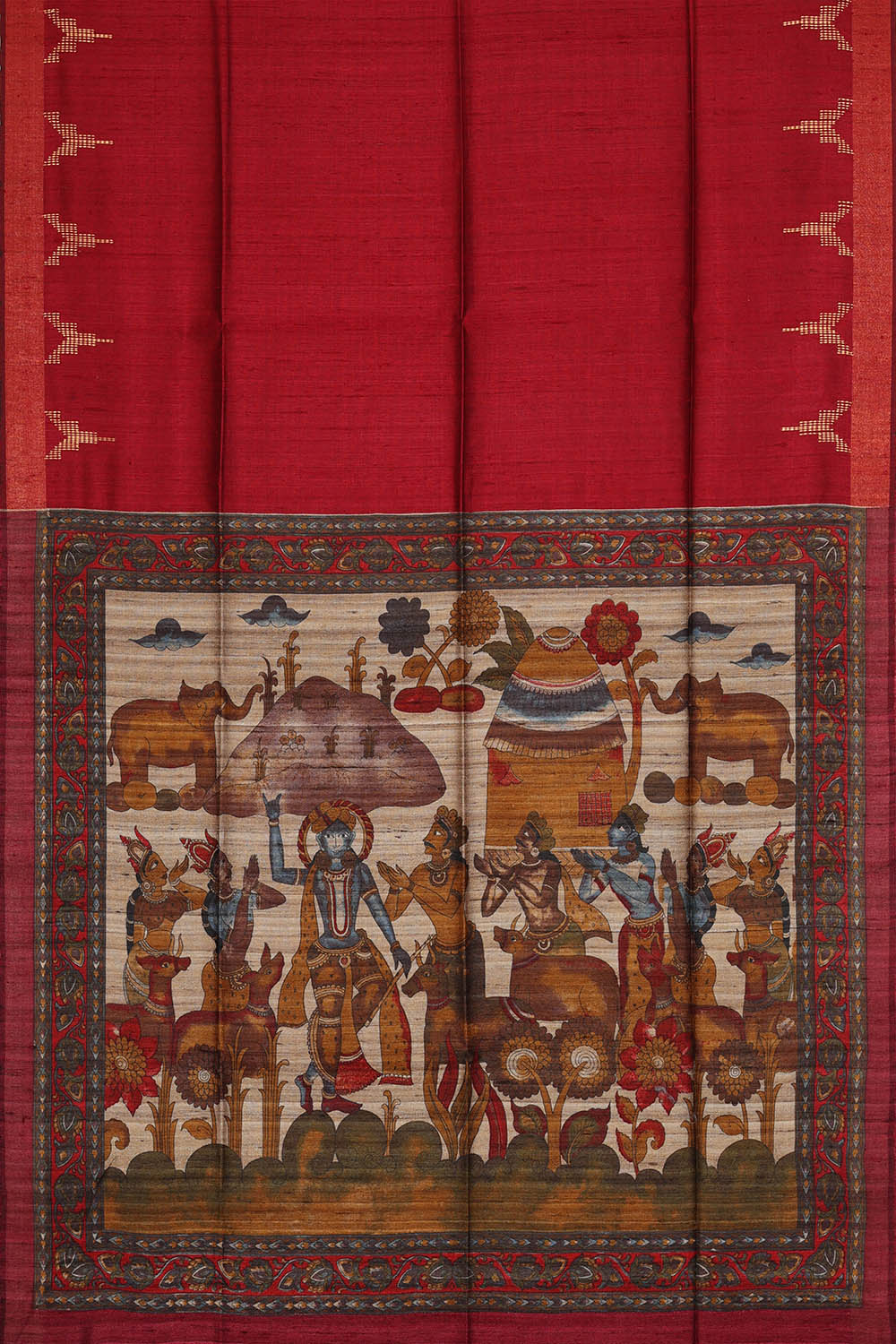 Image of Maroon Tussar Silk Saree