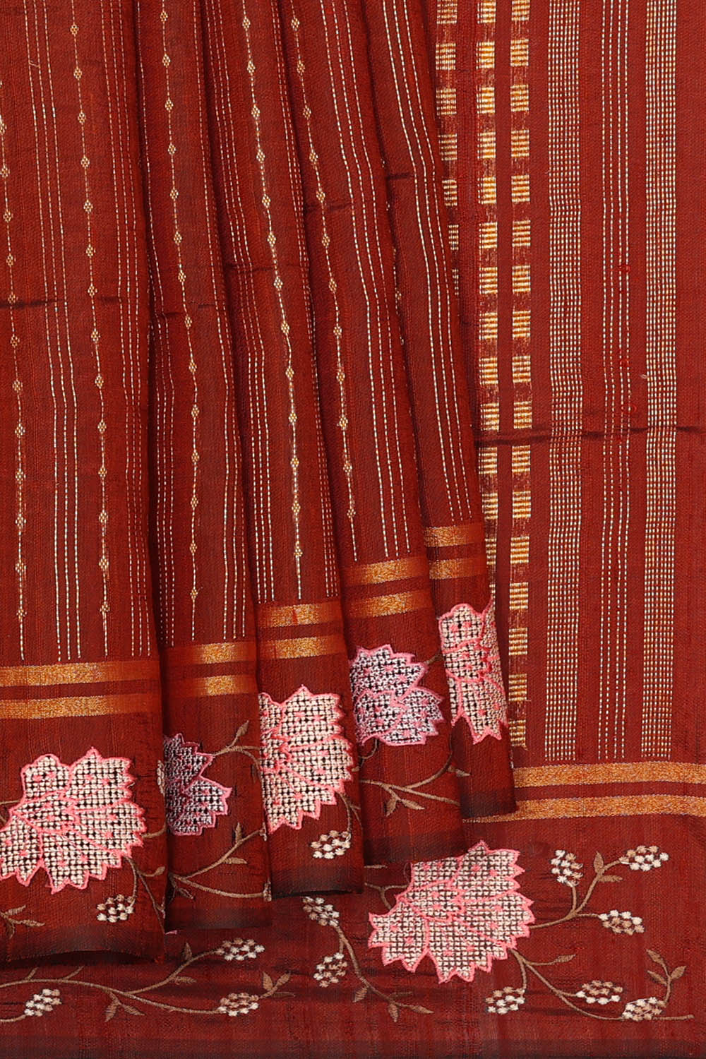 Image of Maroon Tussar Silk Saree