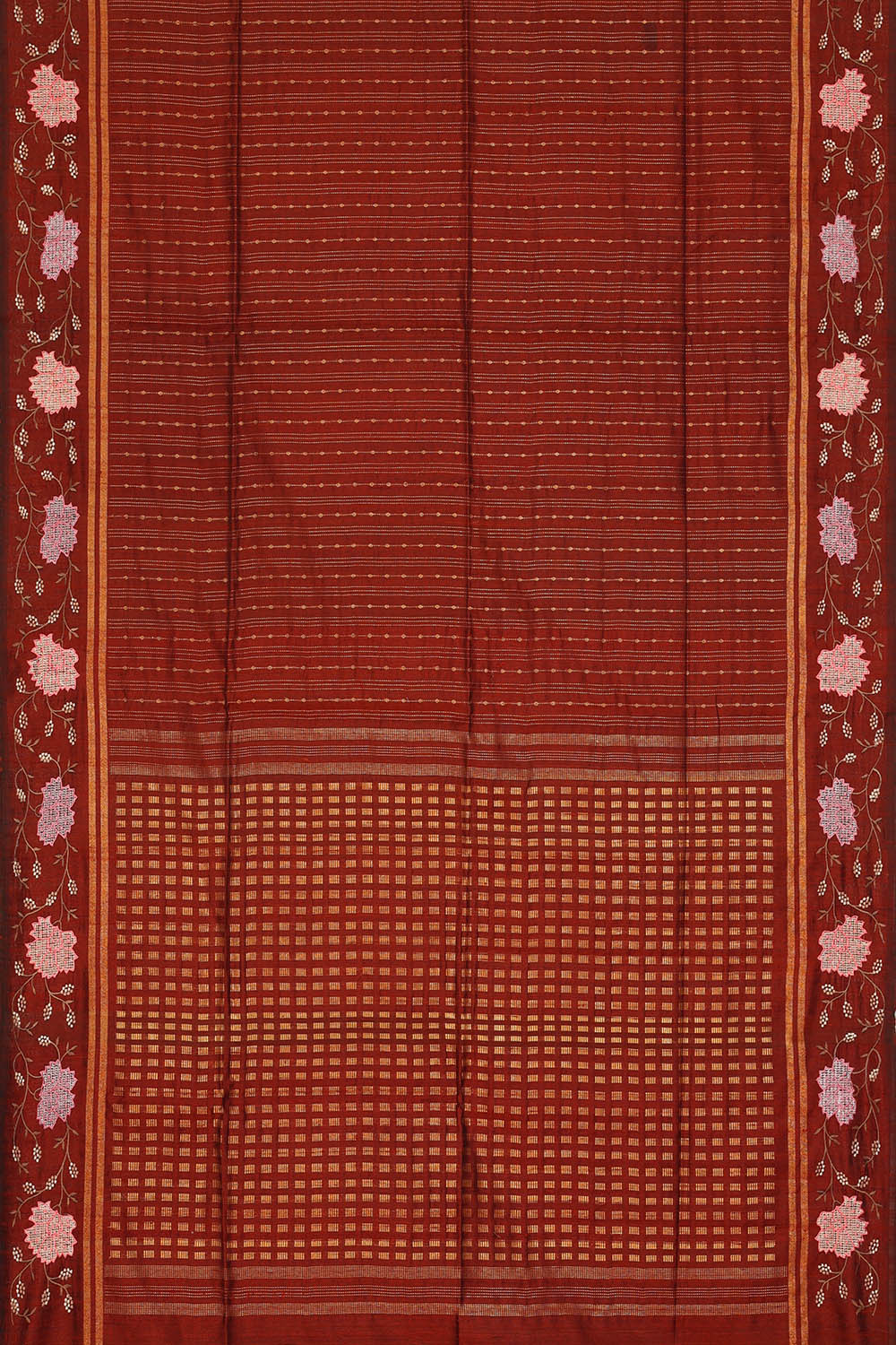 Image of Maroon Tussar Silk Saree