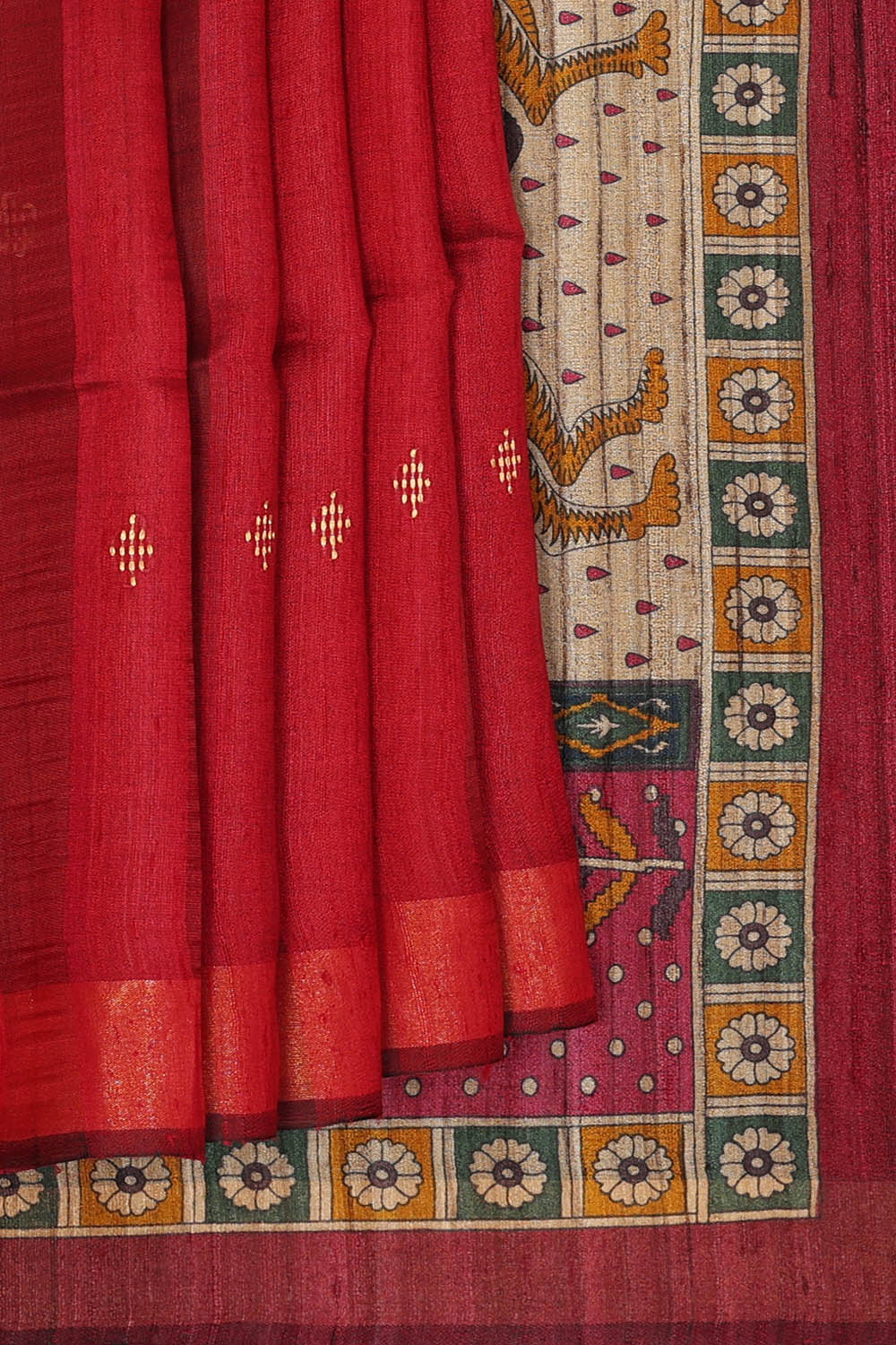 Image of Red Tussar Silk Saree
