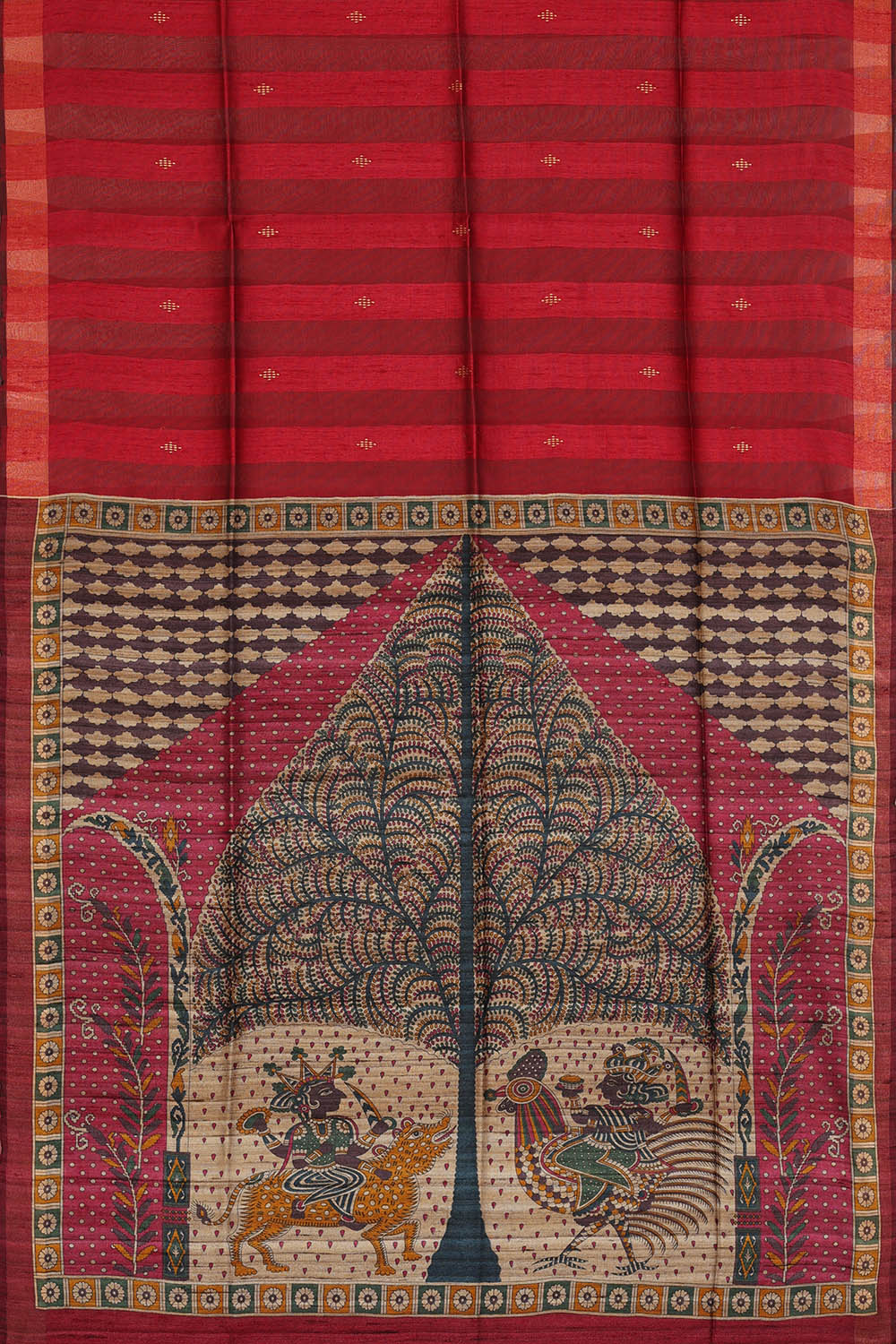 Image of Red Tussar Silk Saree