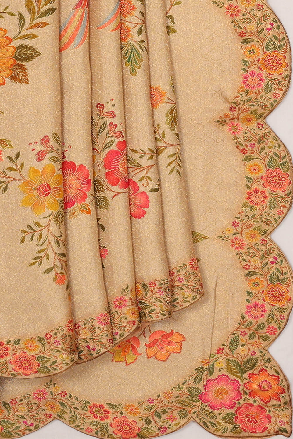 Image of Beige Brocade Silk Saree