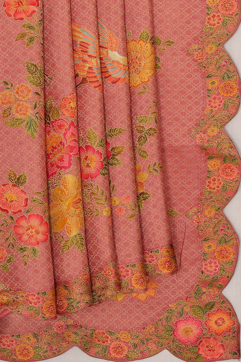 Image of Pink Silk Floral Saree