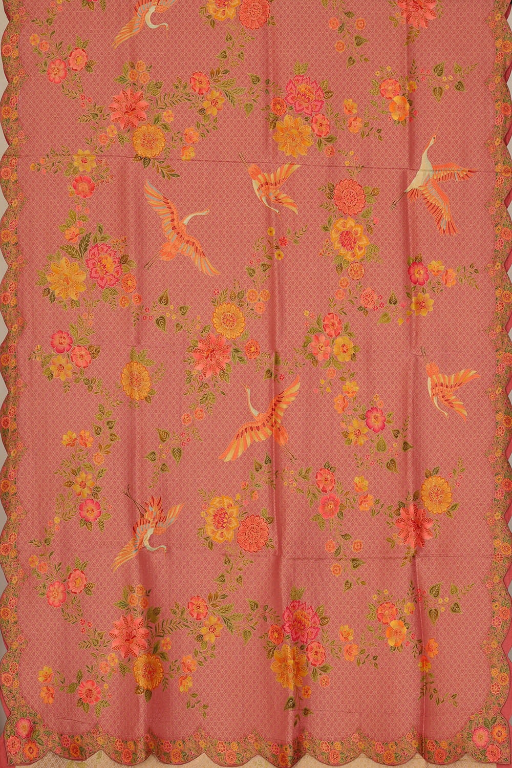 Image of Pink Silk Floral Saree