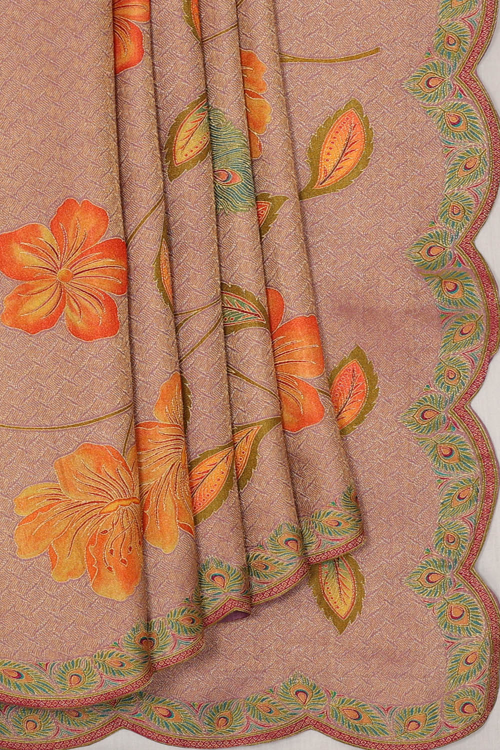 Image of Mauve-pink Brocade Silk Saree