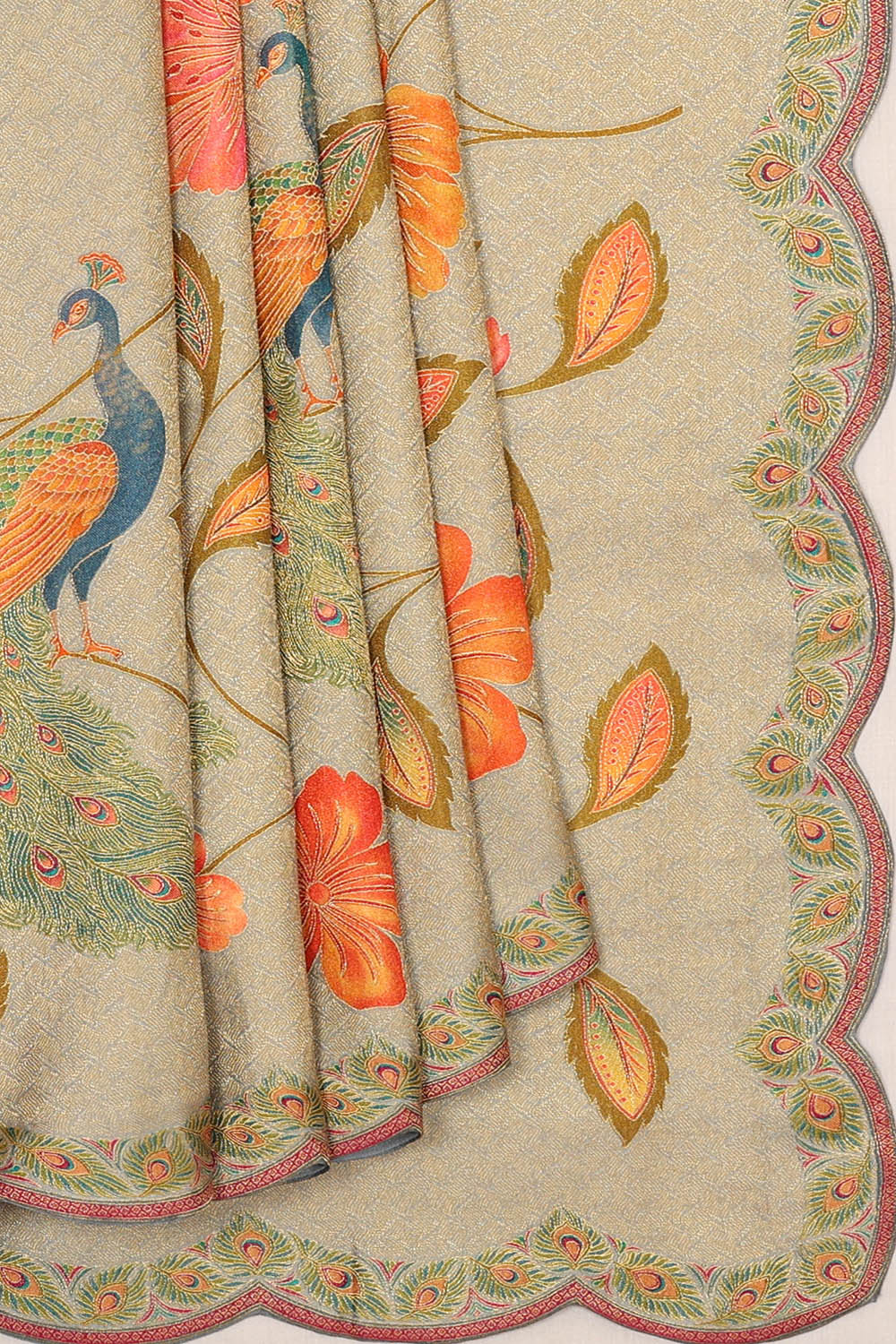 Image of Beige Brocade Silk Saree