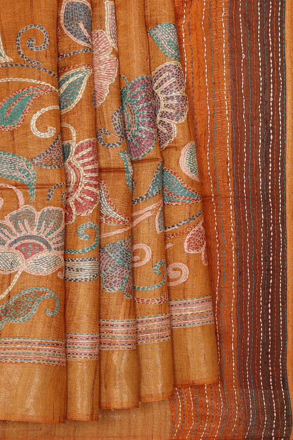 Image of Orange Tussar Silk Saree