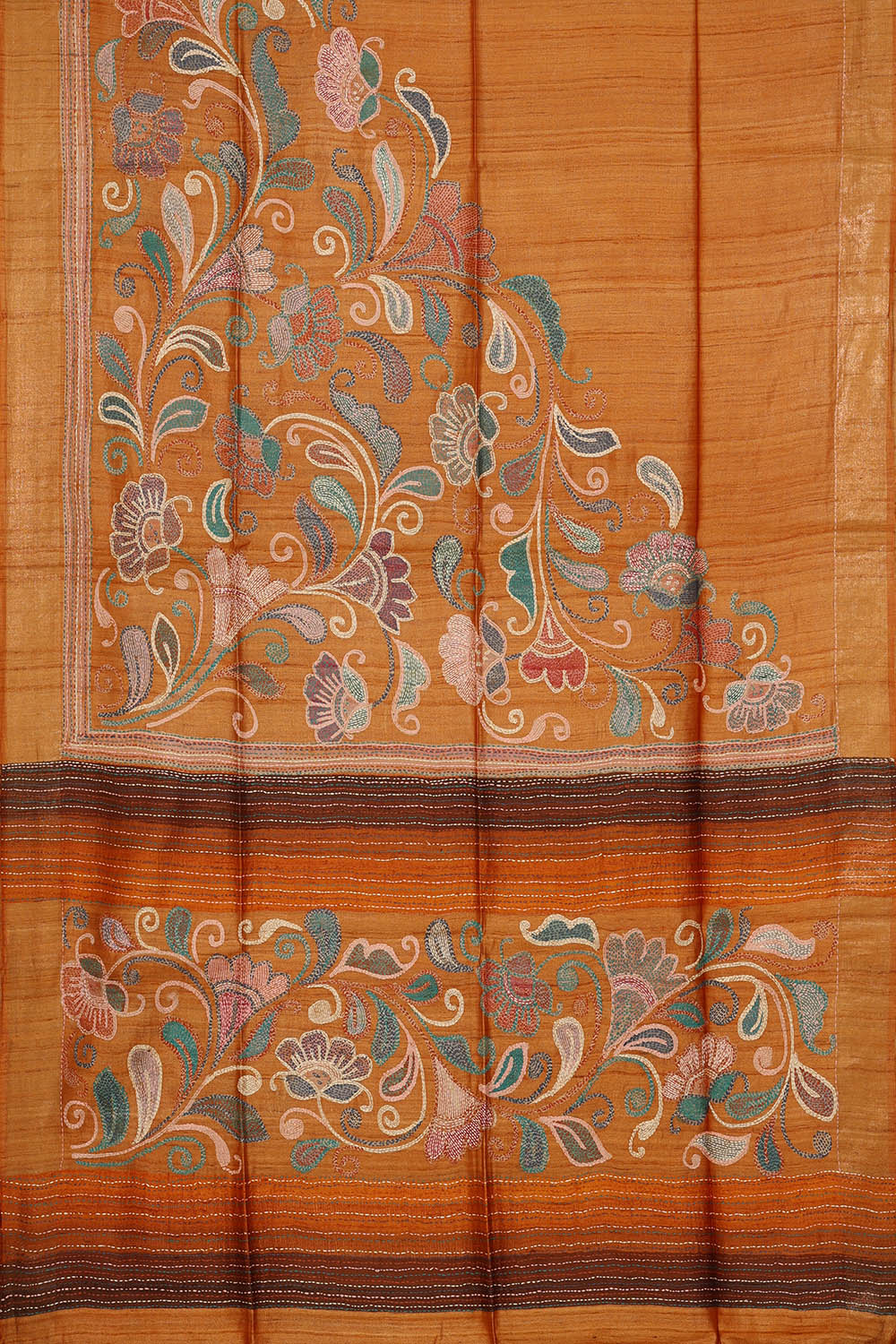 Image of Orange Tussar Silk Saree