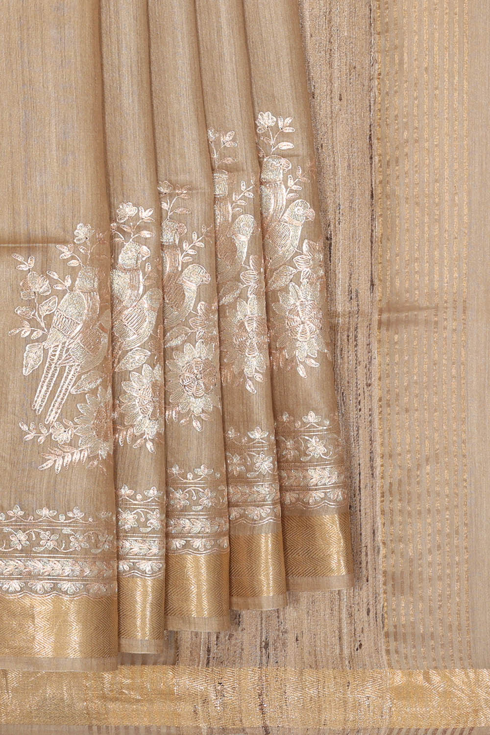 Image of Beige Tussar Silk Saree