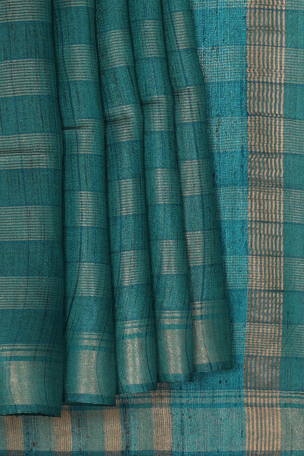 Image of Teal-Blue Tussar Silk Saree