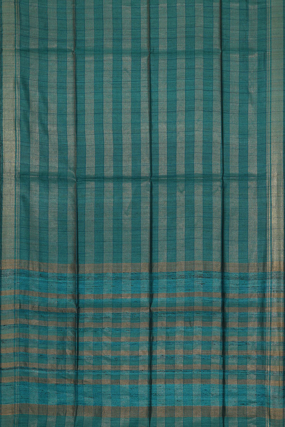 Image of Teal-Blue Tussar Silk Saree