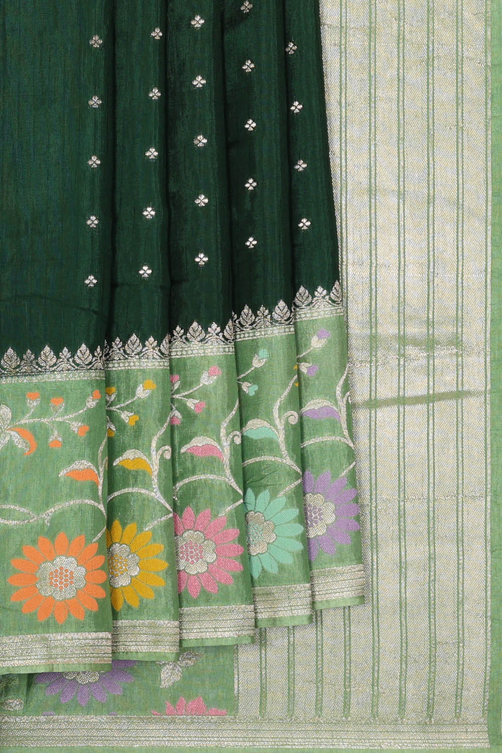 Image of Bottle-Green Banarasi Tussar Silk Saree