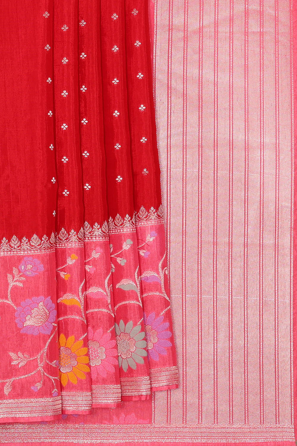 Image of Red Banarasi Tussar Silk Saree