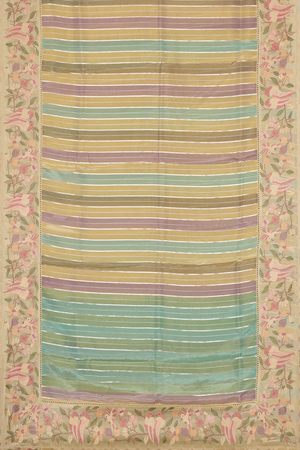Image of Multi-coloured Tissue Embroidery Silk Saree