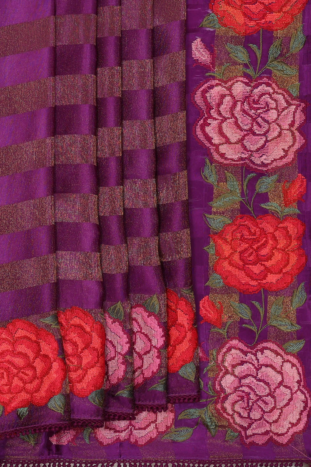 Image of Purple Crepe Silk Embroidery Saree