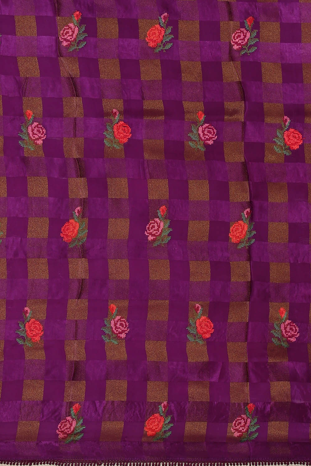 Image of Purple Crepe Silk Embroidery Saree
